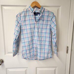 Vineyard vines youth boy medium button down whale shirt pastal plaid preppy